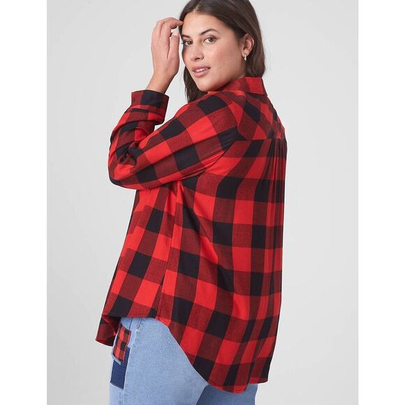 Lane Bryant Size 22 24 Buffalo Plaid Relaxed Button-Front Plaid Boyfriend Shirt - Picture 2 of 6